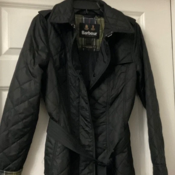 Barbour Women's tummelBlack Quilted Trench Coat size 8